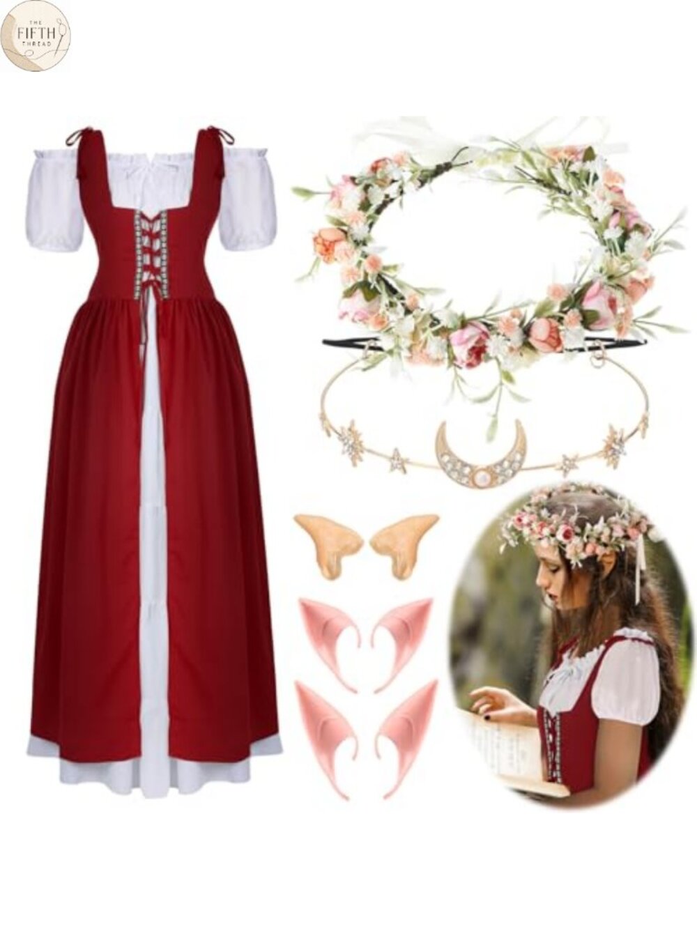 Renaissance Costume Set Fairy Dress Elf Ears Nylon Spandex Cosplay